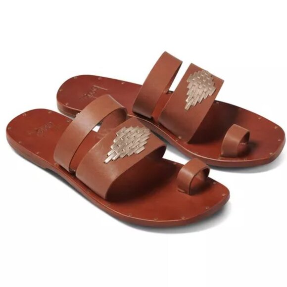 NEW BEEK Leather Brilliant Toe Ring Sandals Cognac for women 123mn - Picture 5 of 8